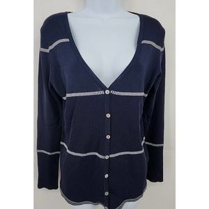 NWT Willi Smith Cardigan Navy Blue Silver Metallic Abalone Button-Front Size M